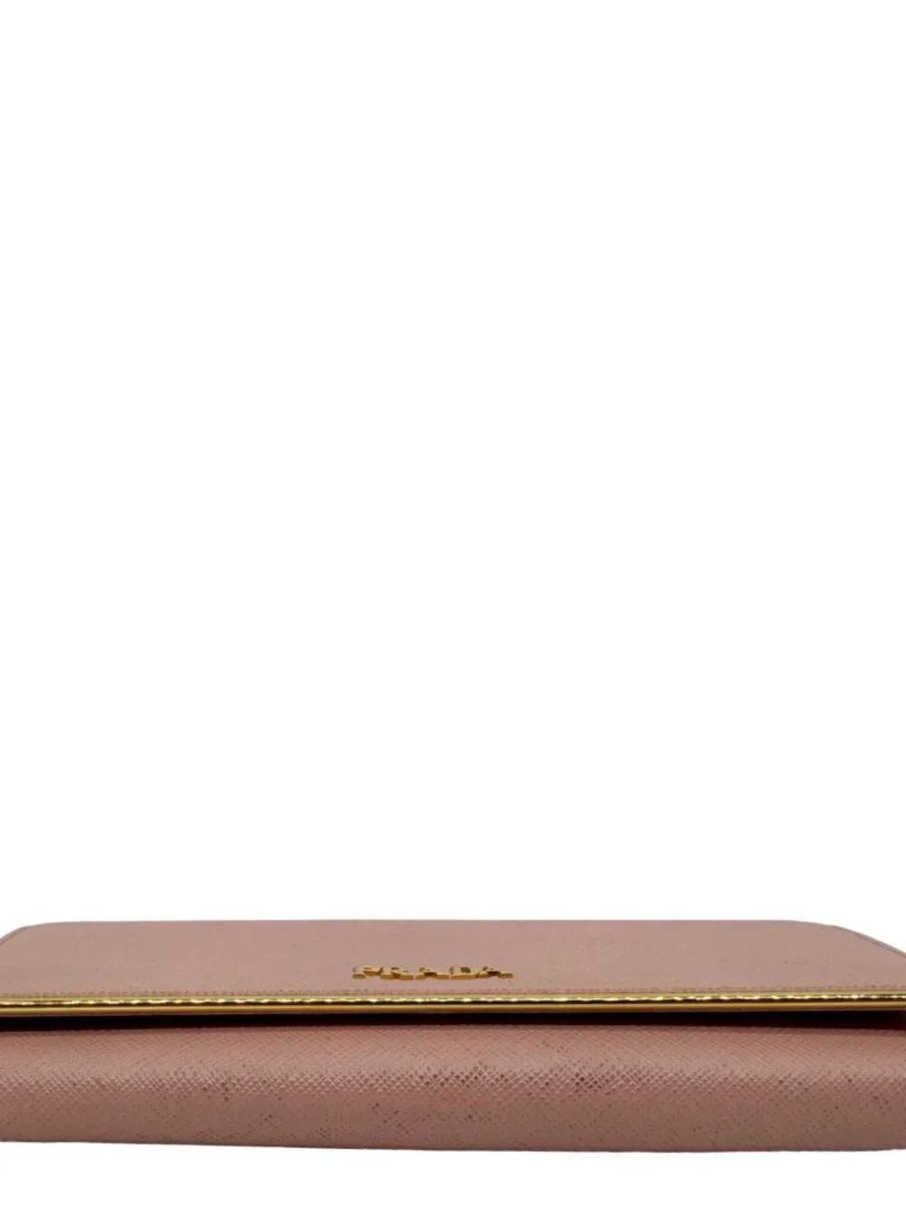 Prada  Metal Bar Continental Flap Saffiano Leather Wallet Pink